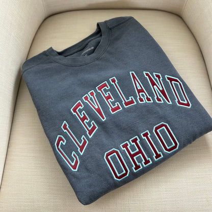 Cleveland Ohio Fabric Crewneck - Vintage Navy/Maroon