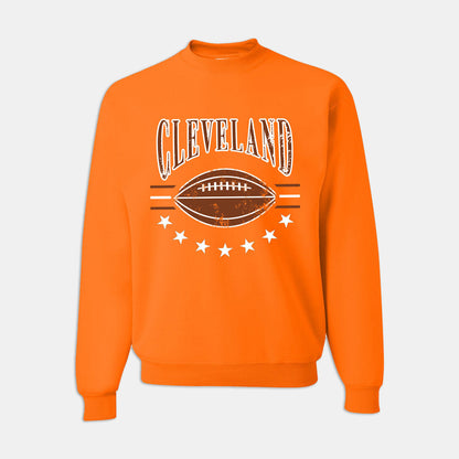 Cleveland Football Vintage Style Crewneck - Bright Orange