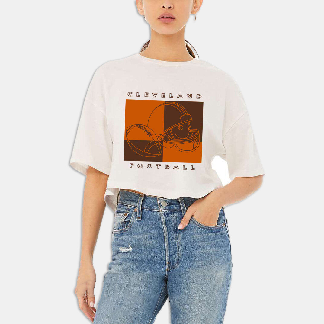 Cleveland Football Colorblock Cropped T-shirt