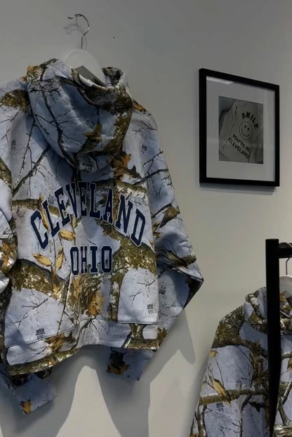 Cleveland Ohio Oversized Camo Hoodie - Baby Blue