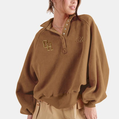 Iconic Cleveland Embroidered Collared Sweatshirt - Camel