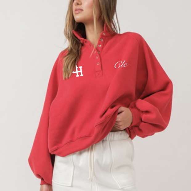 Iconic Cleveland Embroidered Collared Sweatshirt - Red