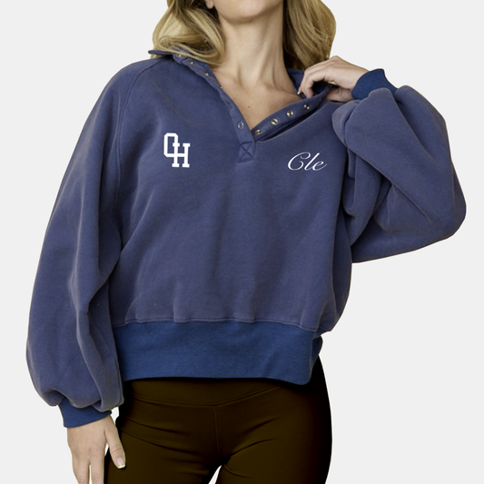 Iconic Cleveland Embroidered Collared Sweatshirt - Navy