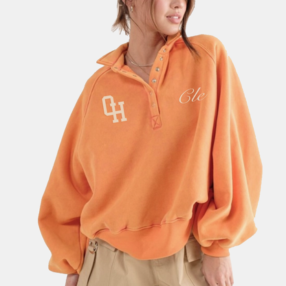 Iconic Cleveland Embroidered Collared Sweatshirt - Light Orange