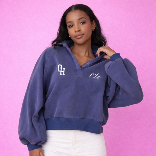 Iconic Cleveland Embroidered Collared Sweatshirt