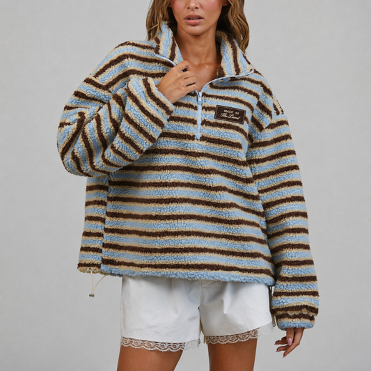 Made In The Land Striped Sherpa - Brown/Baby Blue