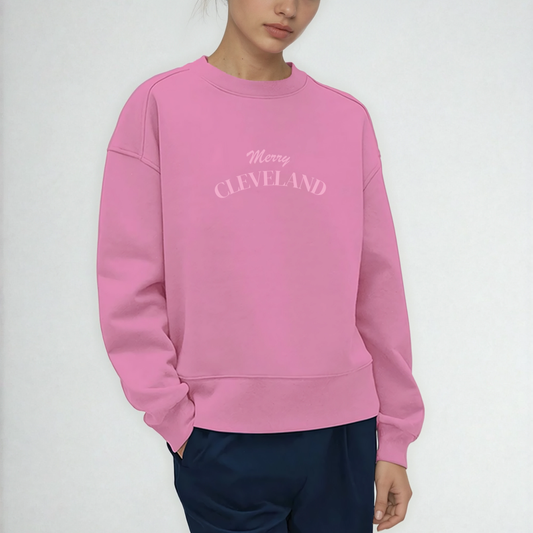 Merry Cleveland Sweatshirt - Holiday Pink