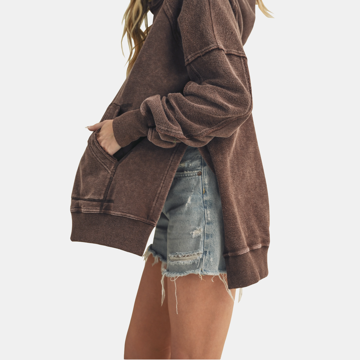 Cleveland Mineral Wash Side Slit Hoodie - Brown