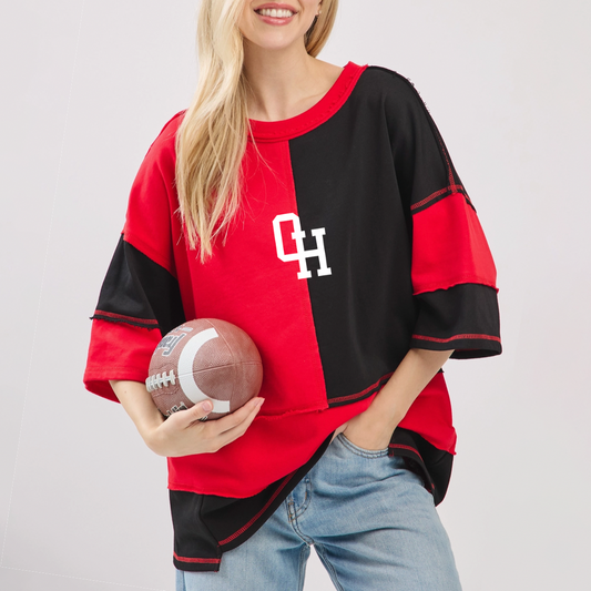 OH Colorblock Oversized T-shirt - Red/Black