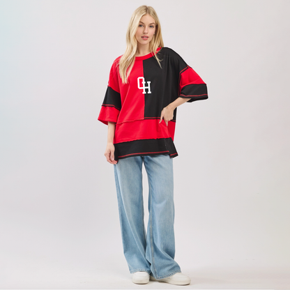 OH Colorblock Oversized T-shirt - Red/Black