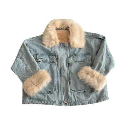 OOAK - Simply The Best Denim Coat with Fur Trim