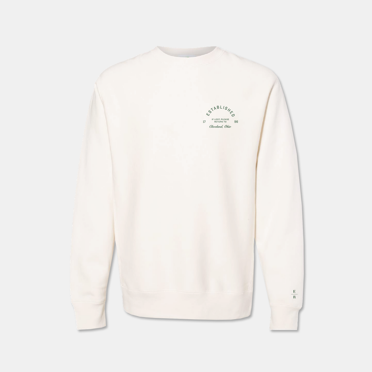 Return to Cleveland Puff Crewneck - Ivory/Forest Green