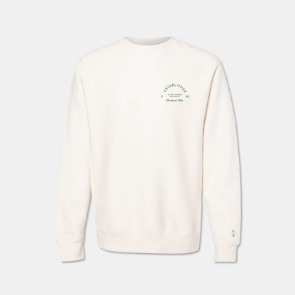 Return to Cleveland Puff Crewneck - Ivory/Forest Green