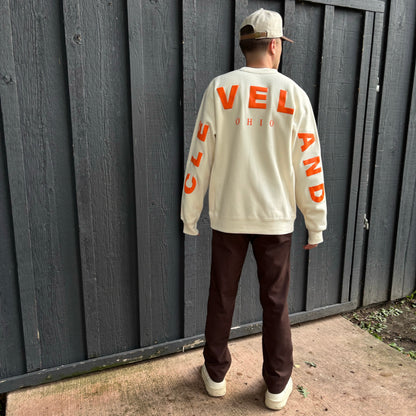 Return to Cleveland Puff Crewneck - Ivory/Orange