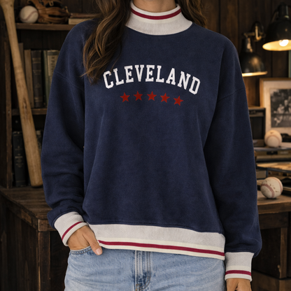 Cleveland Contrast Mock Neck - Navy