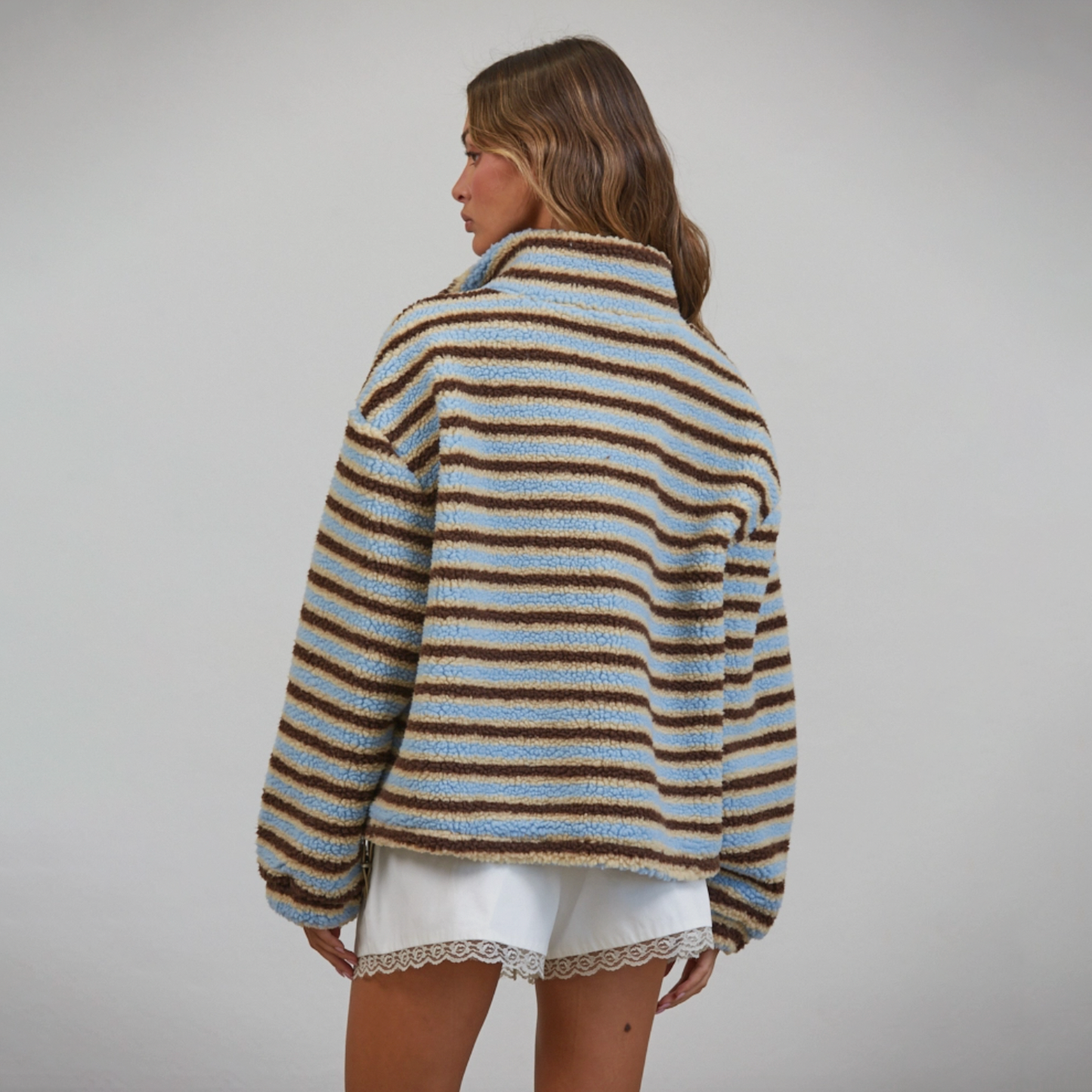 Made In The Land Striped Sherpa - Brown/Baby Blue
