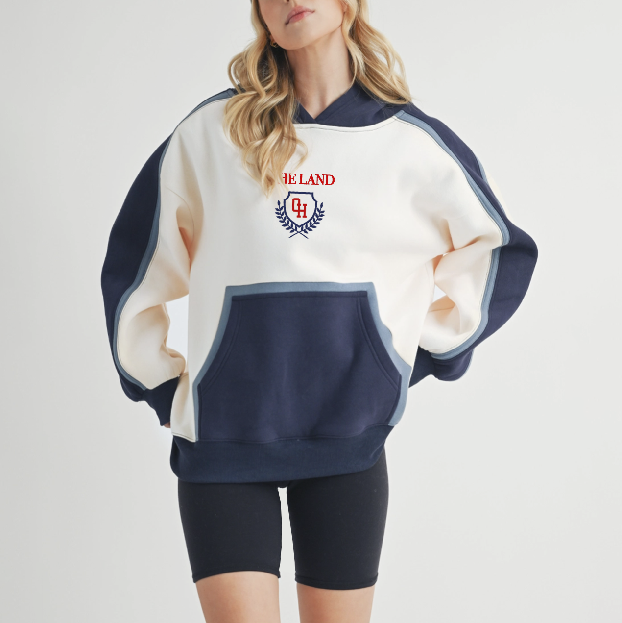 The Land Crest Colorblock Hoodie - Navy