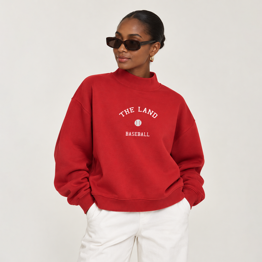 The Land Baseball Mockneck Sweatshirt - Scorecard Red