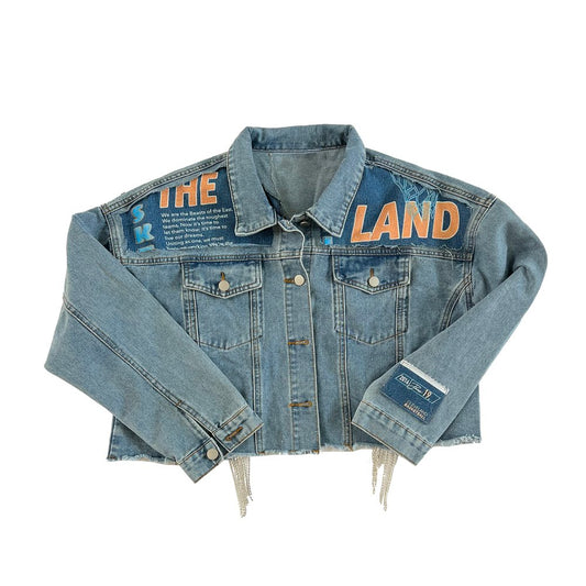 OOAK - The Land Hoops Rhinestone Fringe Denim Jacket