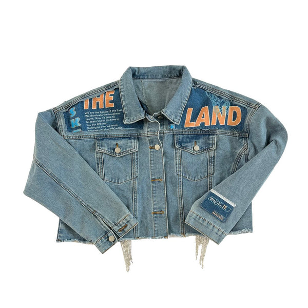 OOAK - The Land Hoops Rhinestone Fringe Denim Jacket – Emily